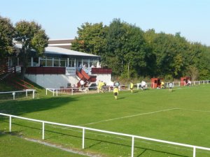 A photograph of a typical small Village Football Pitch