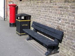 Picture of a Bench, Bollard and Red Post Box